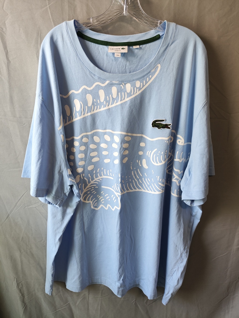 Lacoste Shirt Mens 4XLB Blue Loose Fit Graphic Croc Print Big Logo Short Sleeve